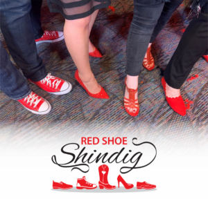 group of people wearing red shoes for the Red Shoe Shindig