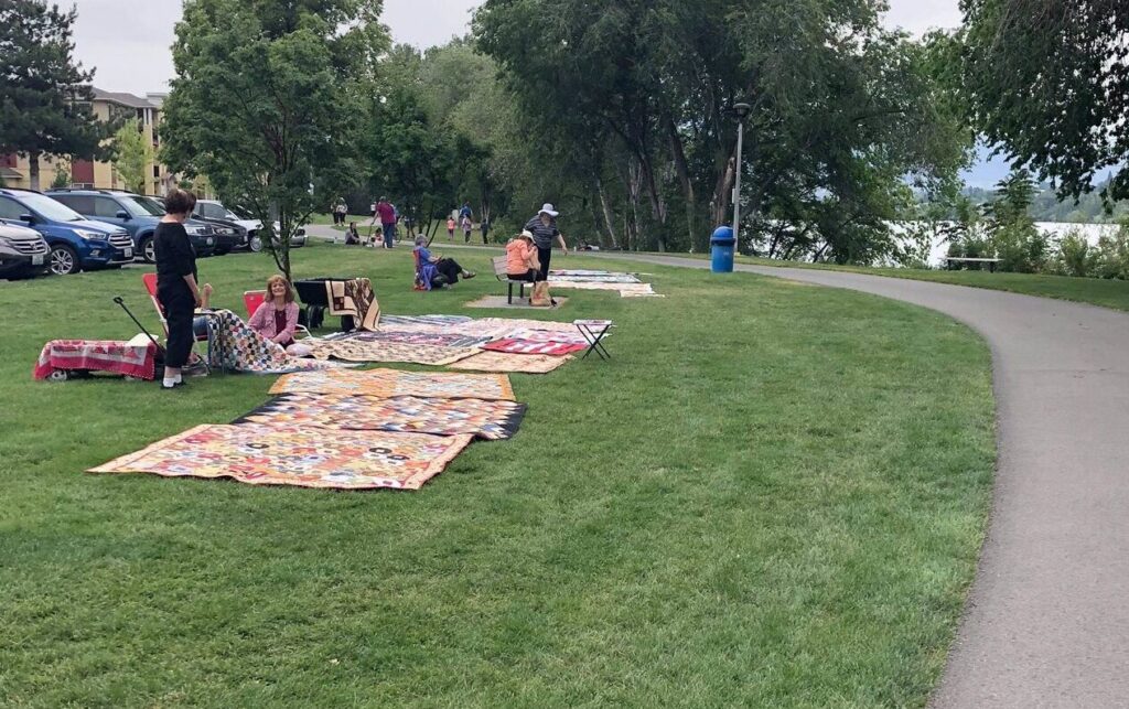 quilts displayed in the park